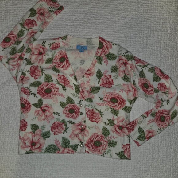 ✨ CeCe | Peony Floral Pearl-Button Cardigan - Picture 2 of 4